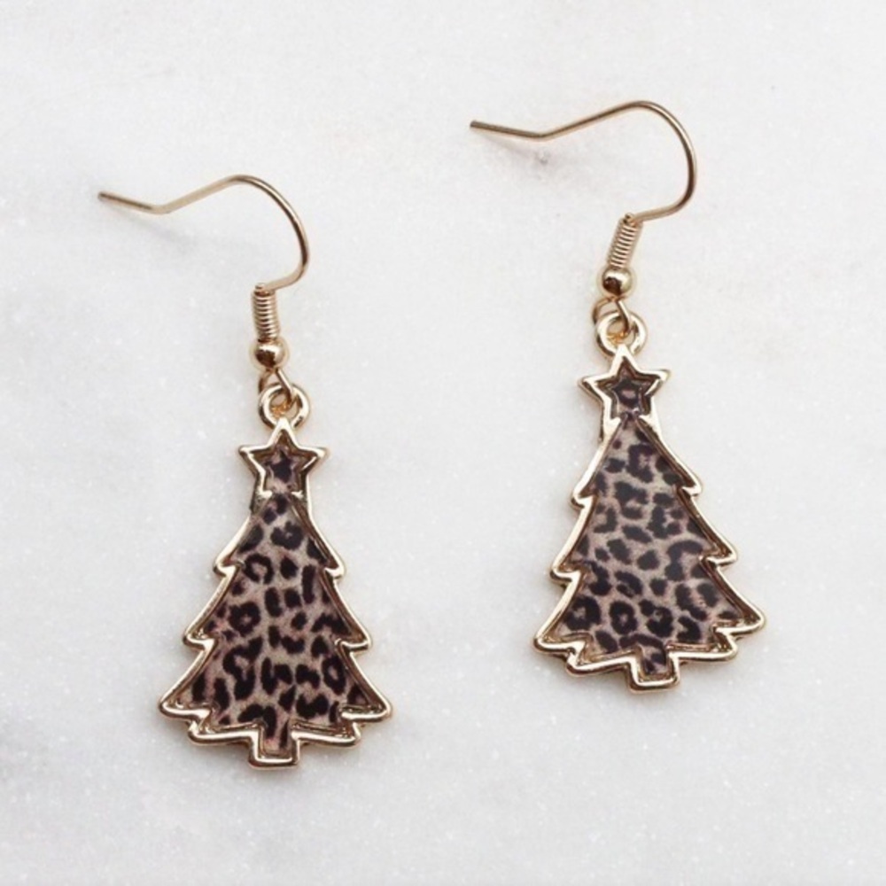 Leopard Christmas tree earrings